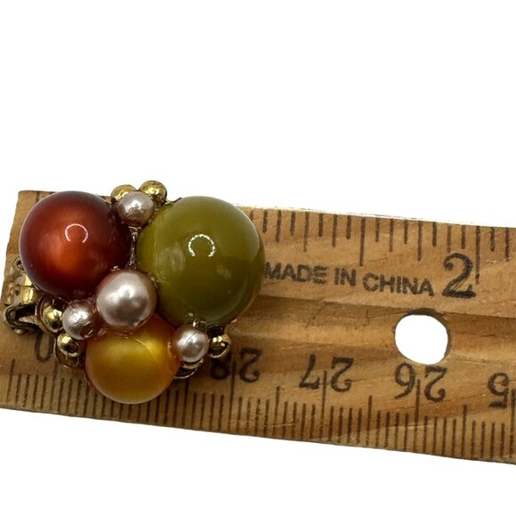 Vintage West Germany Cluster Earrings Clip-On Lucite 1960s Costume Jewelry - Picture 5 of 5